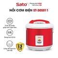 Nồi cơm điện Sato 30S011 - 3.0L, màu đỏ trắng, nút gạt, giữ ấm