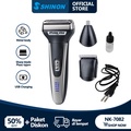 NIKAI NK-7082 Alat Cukur Rambut Elektrik Multifungsi 3-in-1, Pencukur Kumis Jenggot & Bulu Hidung, Hitam Perak