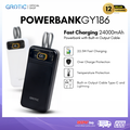 Grotic Powerbank GY186 24000mAh Fast Charging Dual USB-C dan Lightning PD 20W Hitam/Putih