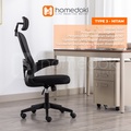 Homedoki Kursi Kerja TYPE1-HITAM - Ergonomis, Mesh, Roda Universal Bisu