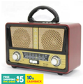 Meier M-111BT Radio Portabel Antik Berwarna Gelap 23x17x10cm dengan Bluetooth dan Slot USB/SD