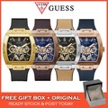Jam Tangan Guess Phoenix GW0202G1 - Chronograph 43mm Stainless Steel Gold Tone dengan Tali Kulit Hitam