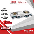 Butterfly BGC-2015 Dapur Gas Stainless Steel 715x385mm, 6.6kW, 2 Burner Double Pipe Cast Iron