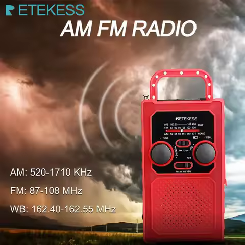 Retekess TR201 วิทยุฉุกเฉิน พกพา พลังงานแสงอาทิตย์ แบบไขลาน