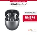 Huawei FreeBuds 5 - Earphone Nirkabel Dengan Batalan Bunyi Aktif (Silver Frost, Ceramic White, Coral Orange)