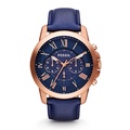 Fossil FS4835 Grant Chronograph Navy Leather Watch 44mm Rose Gold Coated Stainless Steel