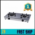 Morgan MGS-8312G Gas Stove - Dapur Hitam 720mm x 380mm x 102mm, 2 Burner Black Brass, Tempered Glass Top
