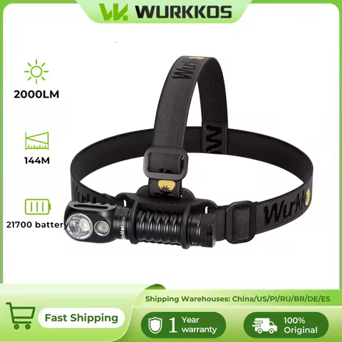 Wurkkos HD20 Rechargeable Headlamp Flashlight 5000mAh 21700 Li-ion - Orange, Green, Black