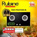 Rubine RGH-FIGATA2B-BL Gas Hob 2 Burner - Kaca Tempered Hitam, 760mm x 460mm