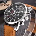Benyar 5102 Jam Tangan Kronograf Kuarsa untuk Lelaki - Hitam Perak, Diameter 43mm, Tahan Air 3 ATM
