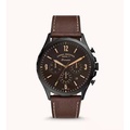 Fossil FS5608 Forrester Chronograph Jam Tangan Lelaki 46mm Hitam Dengan Tali Kulit Coklat