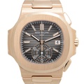 Patek Philippe Nautilus 5980 Jam Tangan Kronograf Automatik 18K Emas Putih, Biru, 40.5mm