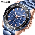 Jam Tangan Pria megir 2064 Chronograph Stainless Steel Hitam Luminous