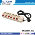 Stop Kontak Uticon ST-8682 SW 6 Lubang Saklar Kabel 3 Meter Cream SNI