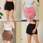 HVDENIM Solid Wrap Front Skort Shorts with Skirt Flap Garterized