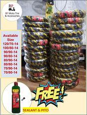R8 TUBELESS TIRE 100/80X14 WITH FREE SEALANT AND PITO (9861-209)