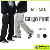 Ribbon】Hip Hop Plus Size Casual Black Slim Fit Tactical Work Ankle 6 Six  Pocket Cargo Pants Men Seluar Kerja Kargo Lelaki