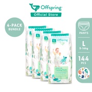 Offspring Premium Fashion Pants Diaper - L (144 Pcs) [Bundle of 4]