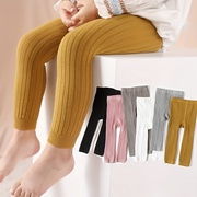 1pc Toddler Girl Casual Solid Color Leggings, Knitted Warm Pantyhose Autumn Winter