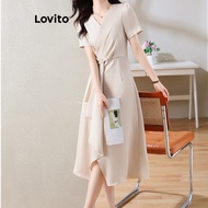 Lovito Elegant Plain Pleated Dress for Women LNE46422