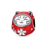 925 Silver Japanese Culture Cute Cat Dharma Egg Tumbler Charms Fit Original Charm Pendent Dangle Bra