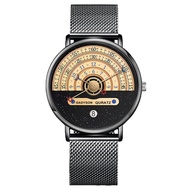 Mens Quartz Watch New Fashion Star Moon Concept Black & White Watch Date Half Roulette Time Display 