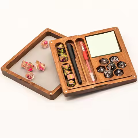 2 in 1 Wooden Dice Case & Dice Tray, High Quality New Square Bamboo Dice Holder for Dice Set, D&D, R