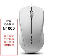 全城熱賣 - 有線靜音光學滑鼠-Rapoo/N1600-白色