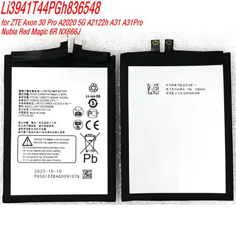 2025 Years Li3941T44PGh836548 Battery for ZTE Axon 30 Pro A2020 5G A2122h A31 A31Pro Nubia Red Magic