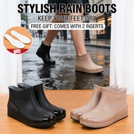 Fashionable Women's Short Rain Boots Waterproof Non-Slip Kitchen Car Wash Outdoor Shoes PVC Material