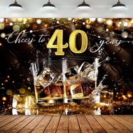 40th Birthday Photography Backdrop Cheers to 40 Years Black and Gold Happy Birthday for Men Backgrou