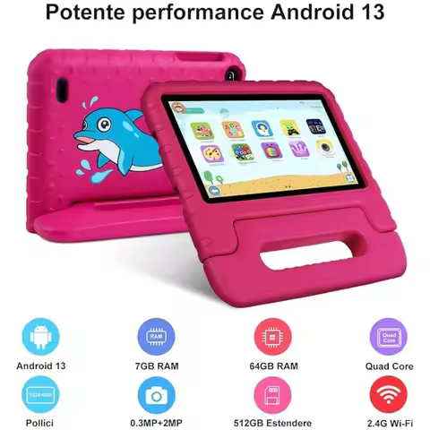 Newest Sales 7 INCH Android 13 KID Tablet 4GB DDR3 RAM 64GB ROM Gift Silicon Bracket Case X300 Allwi