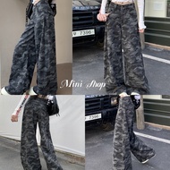 Mini shop (1822-N) Jeans Long Pants Straight Shape Very Cute Military Camouflage Details Round Neck 