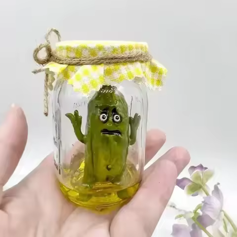 Grumpy Pickle In A Jar Sculpture Funny Aojiao Jar Pickle Cartoon Display Creative Mini Grumpy Clear 