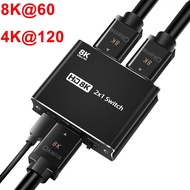 8K Switch HDMI-Compatible 2 IN 1 OUT Switcher 4K@120Hz 8K@60Hz 8K 2X1 Switch Video Converter For PS3 PS4 PS5 PC To TV Projector