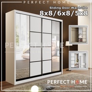 FREE INSTALL Almari Baju Wardrobe Sliding Door Anti-Jump Cabinet Clothes 8ft x 8ft / 6ft x 8ft / 5ft