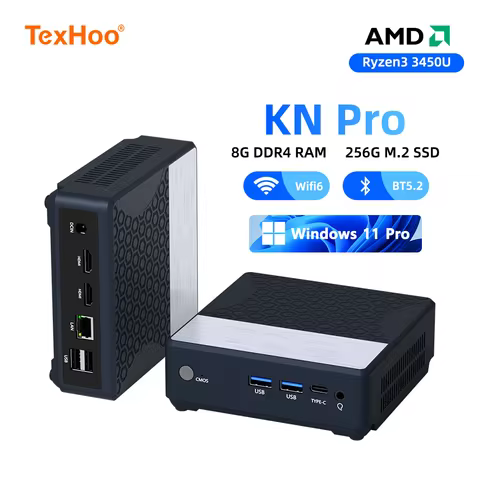 TexHoo MINI PC AMD Ryzen5 3450U 16G DDR4 2400Mhz 256G/512G SSD Desktop Mini Computers WIFI5 BT5.2 Du