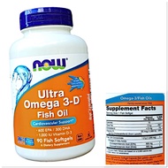 น้ำมันปลา Fish oil โอเมก้า-3 สูง วิตามิน Now foods , Ultra Omega 3-D Vitamin D-3, 600 EPA/300 DHA 90