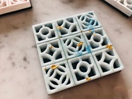 皮革擴香雙面花磚杯墊  雷雕文字客製 復古花磚珪藻土擴香