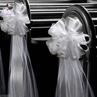 [LF] Church Wedding Pew Bows With Long Tulle Tails Chair Aisle Decor Wedding Car Decoration For Chur