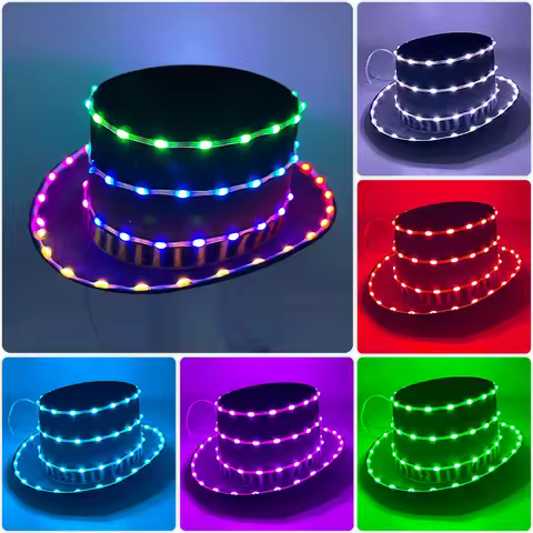 LED Luminous Fedora Cap RGB APP Control Rave Dance Panama Hats LED Gentlemen Hat LED Dancing Costume