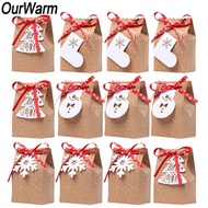 OurWarm 12Pcs Christmas Gifts Kraft Paper Candy Bag New Year 2019 Merry Christmas Gift Bags with Sno