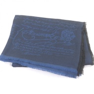 成色極佳 □ Berluti羊絨真絲書法流蘇大披肩圍巾 藍色 義大利製 正品男士單品