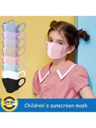 1入兒童冰絲可愛3d布料口罩,透氣,薄,可清洗,防曬,降溫耳掛口罩