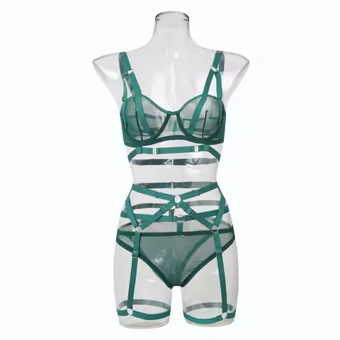 Cutout bandage lingerie set with leg garters