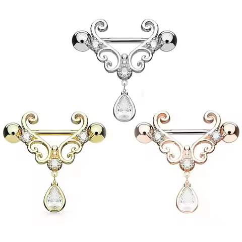 1 Pair Heart Nipple Shield Barbell 14G (1.6mm) 316L Surgical Steel CZ U-Shape Nipple Piercing Jewelr