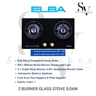 ELBA 2 BURNERS GLASS STOVE EGH-N8822G(BK) 5.0kW ELBA DESIGNER HOOD 1800m3 MOTION SENSOR EH-R9033(BK)
