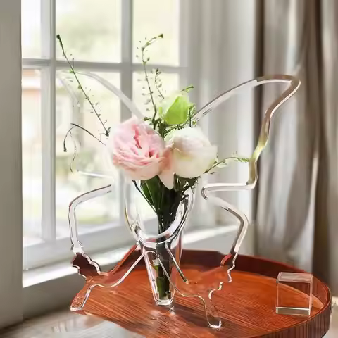 Decorative Acrylic Butterfly Vase, Transparent Design for 3D Flower Arrangement, Home Decor.