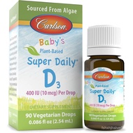 Carlson Baby's Plant-Based Super Daily D3, Unflavored, 90 Drops (2.54 mL) | Baby Vegetarian Liquid V