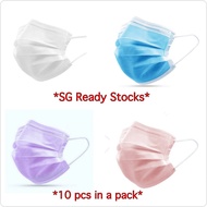 (Individually sealed) Lavender / Pink / White Unisex Disposable 3-Ply Surgical Face Masks - 10pcs in 1 pack